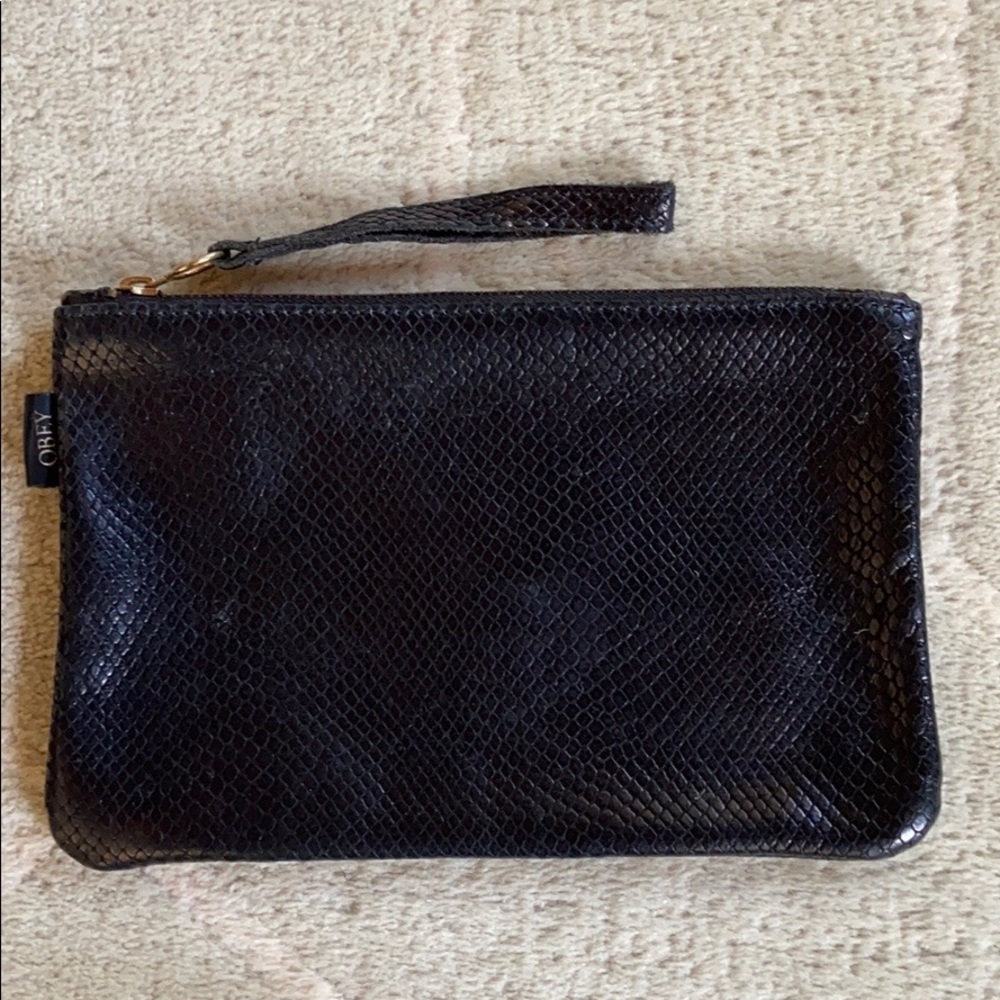 Obey Black Faux Snakeskin Wristlet Clutch